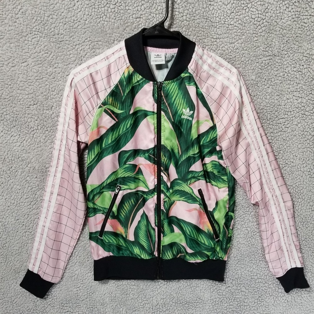 Adidas x Farm Rio Sz XS Pink Palm Tropical Leaf Pattern Track Jacket Full Zip - Picture 6 of 16